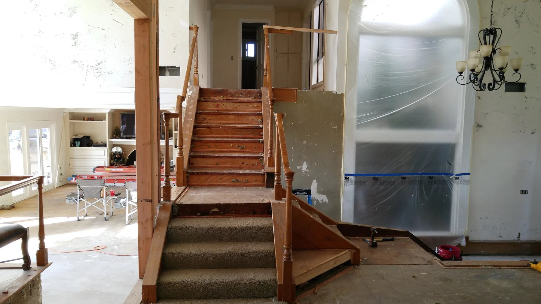 Corona custom stair rebuild project by PL Builders showing existing staircase before custom rebuild work