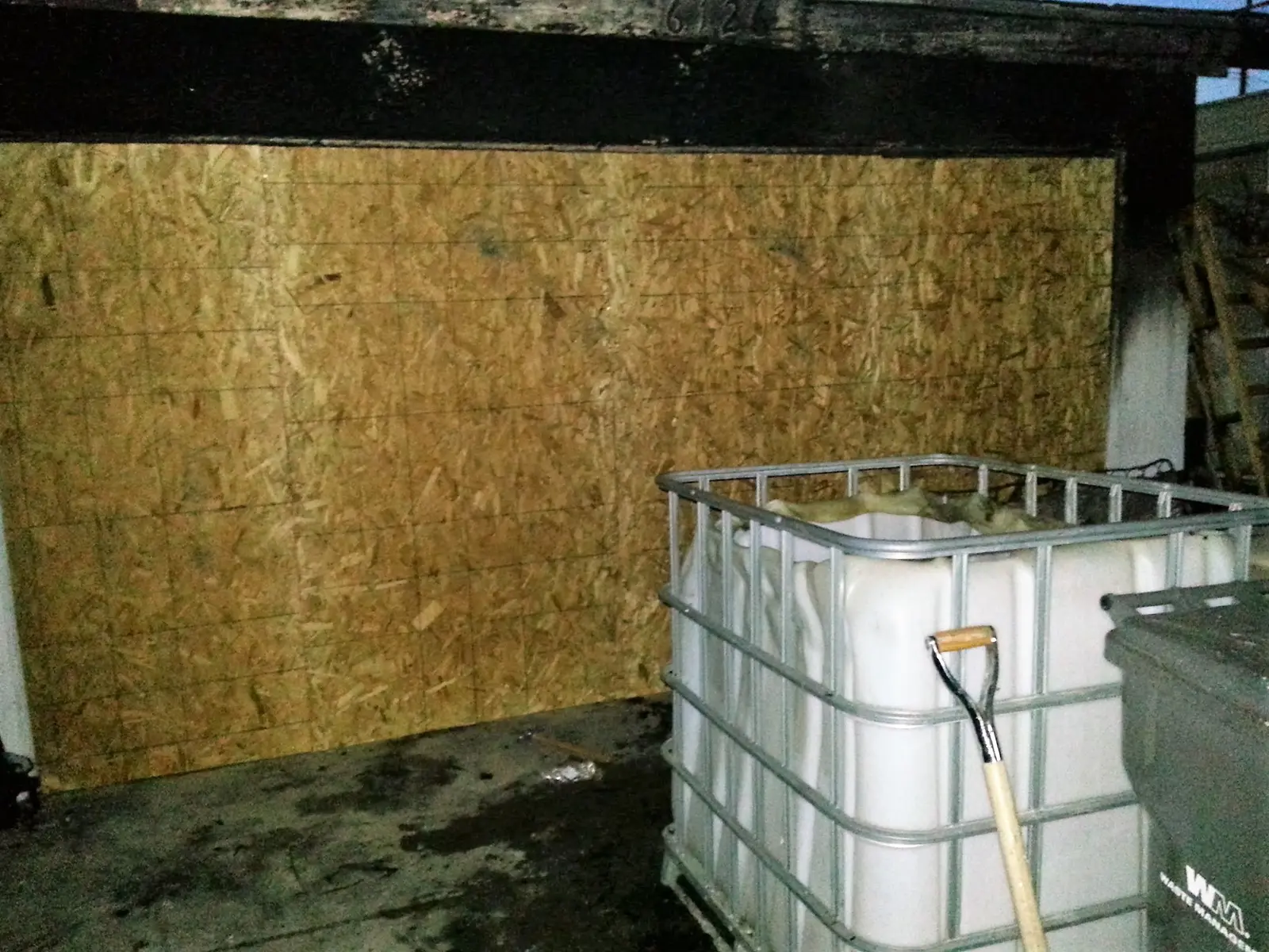 Twentynine Palms fire damage restoration project by PL Builders showing Emergency Board-Up After Garage Fire - Twentynine Palms, CA